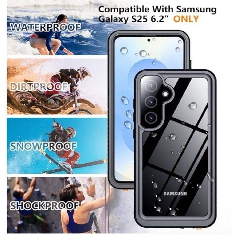 Temdan Samsung Galaxy S25 5G 6.2" Black Case Waterproof Built in Screen Protect - Picture 12 of 12